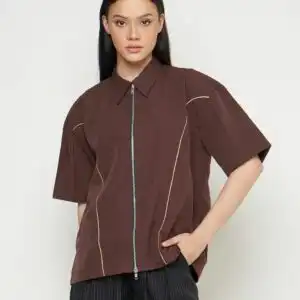 City Piped Boxy Double Zip Workshirt | Kemeja Boxy Oversize Double Zipper Anti UV