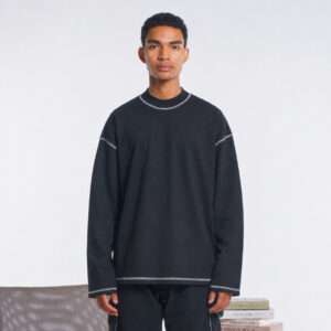 Kaos Polos Oversized Boxy Crop Long Sleeve Contrast Stitch Bold Neck | Abyad Apparel Pro